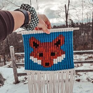 Handcrafted Fox Tapestry in Blue and Orange